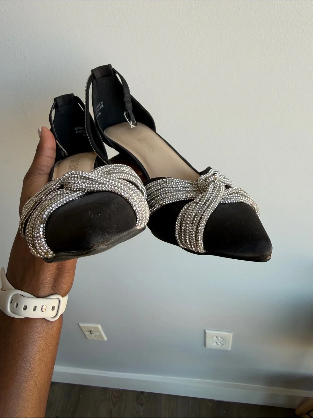 Dream Pairs Women's Black Pointed Toe Rhinestone Slingback Flats